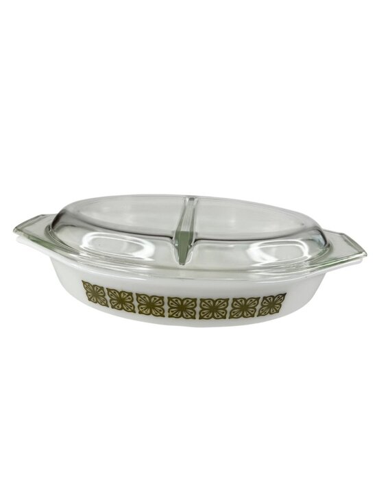 Pyrex Other - Pyrex Autumn Floral Verde Green Divided Baking Dish Lid 1 Qt MCM #31 USA Vtg 70s